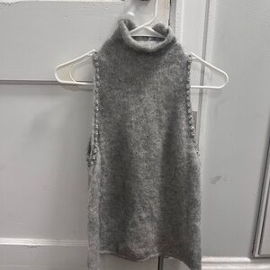 Zara Gray Sleeveless Turtleneck Sweater with Rhinestones